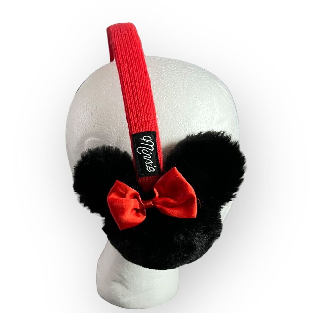 Disney Minnie Mouse Black Faux Fur w/ Red Satin Bows Ear Muffs One Size - NWOT - Picture 5 of 12